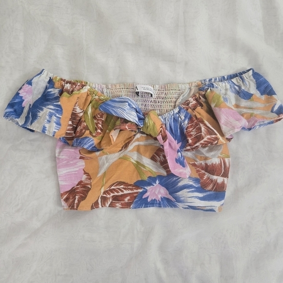 Zara Linen Fiesta Tropical Crop Top Size S Summer Beach Festival - Picture 8 of 13